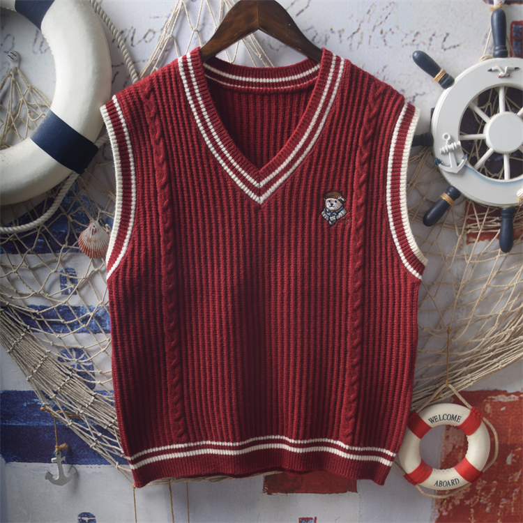 小熊刺绣V领针织马夹女马甲叠穿