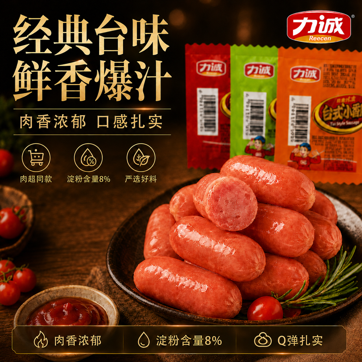 【官方立减】力诚台式小香肠香辣味香甜奥尔良迷你闲零食即食批发
