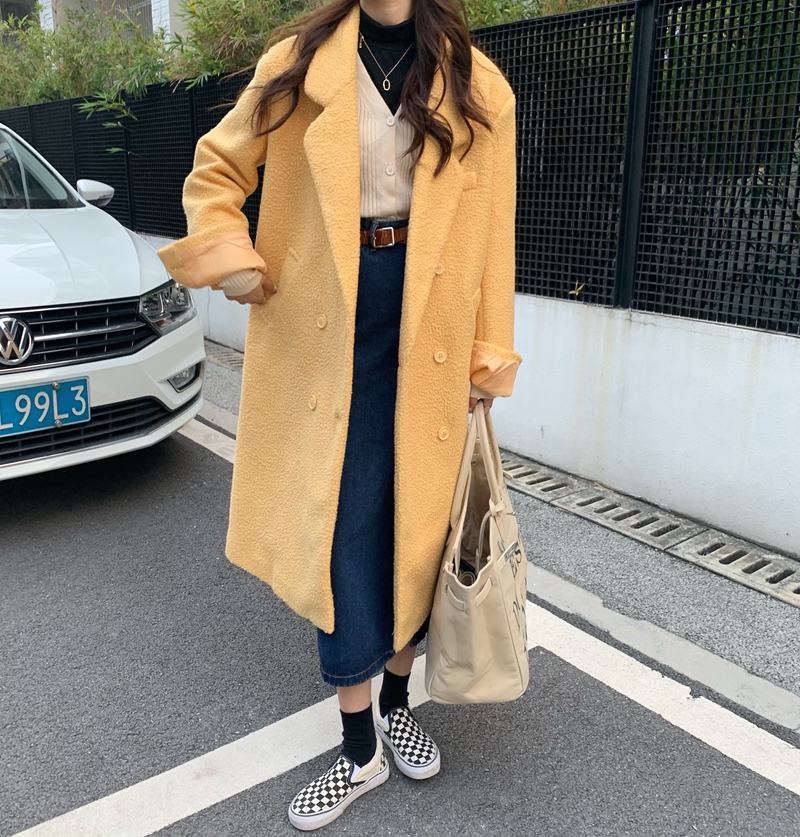 Autumn and winter 2020 new Guima girls' yellow over the knee woolen coat