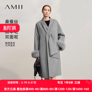 毛毛袖 桑蚕丝骆驼绒羊毛落肩袖 口双面呢 宽松薄长款 Amii2026冬新款