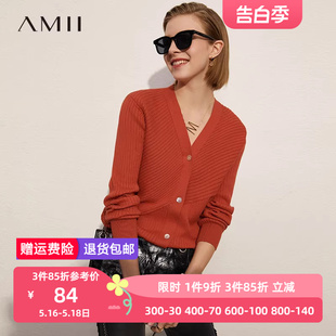 新款 Amii极简法式 女2024春季 修身 圆领绑带镂空毛针织衫 显瘦上衣