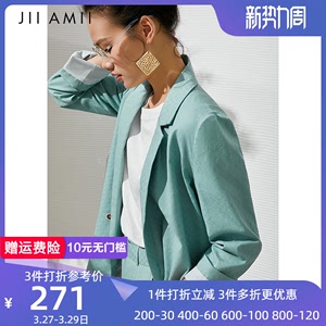 JII格子西装套装女韩版2020春新洋气棉麻休闲裤子职业外套两件套