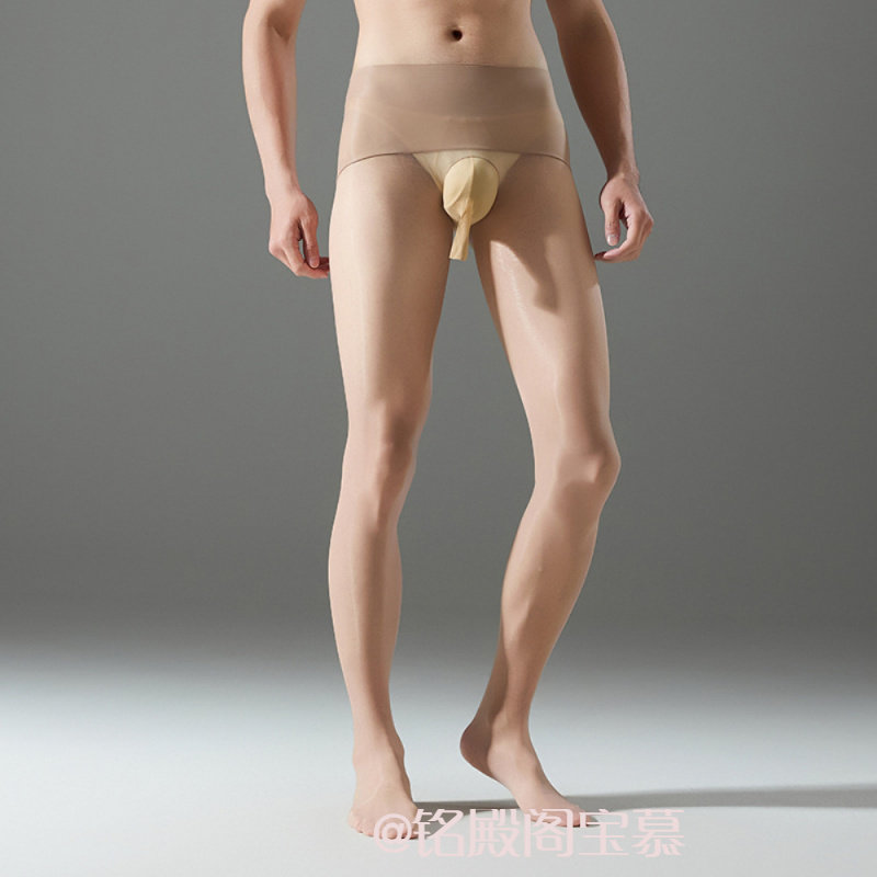 360无痕男士jj套丝袜超薄透明极光油亮U型囊袋性感黑丝连裤袜
