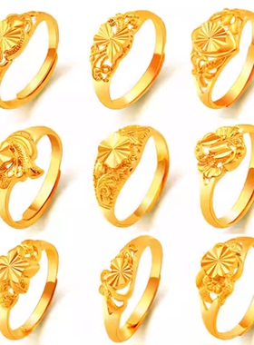 沙金戒指女士久不掉色小众甜美仿黄金开口女戒铜合金配饰新品批发