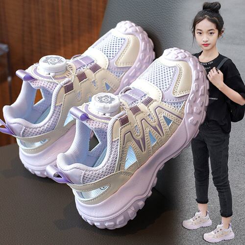 女童鞋网面透气2026新款夏季儿童运动单网鞋镂空软底中大童老爹鞋