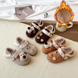 女童毛绒小狗玩偶勃肯棉鞋2025年冬季新款加绒男童鸳鸯保暖鞋棉鞋