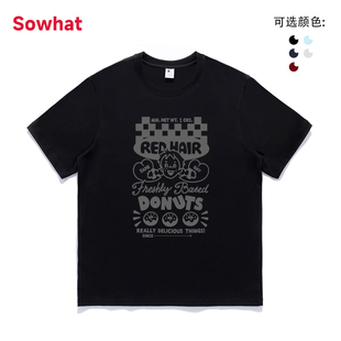 美式复古黑色正肩短袖t恤女男情侣款夏季宽松纯棉百搭上衣印花ins