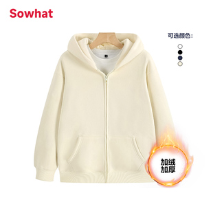 加绒加厚开衫连帽卫衣女男宽松oversize情侣款秋冬拉链外套上衣
