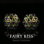 中古热销几何拼接镶钻复古耳钉 高级百搭铜镀真金耳夹女耳饰银针