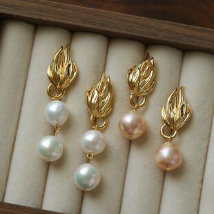 中古风火焰翅膀天然淡水珍珠耳环女欧美复古个性925银针耳饰