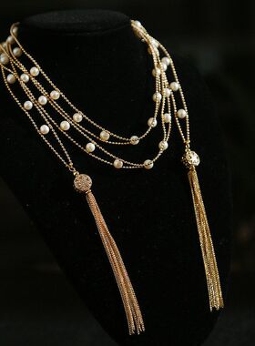 长款时尚项链淡水气质珍珠注金