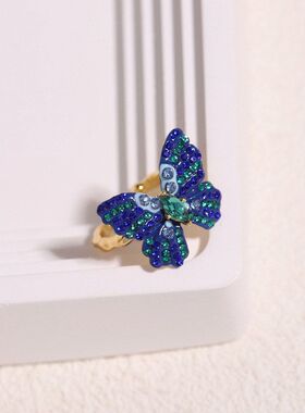 梦幻花园系列蓝色蝴蝶锆石开口戒指