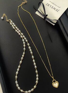 爆款日常双面爱心套链mm淡水珍珠