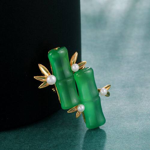 绿色玉髓富贵竹胸针女防走光别针