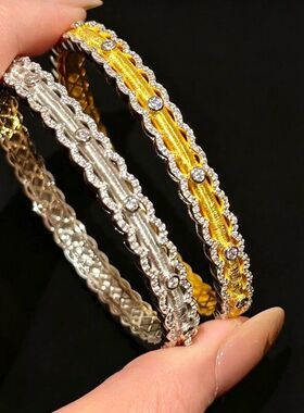 S925纯银意大利拉丝工艺蕾丝手镯