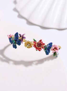 梦幻花园系列珐琅蓝色蝴蝶红色