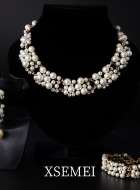 复古珍珠小众项连锁骨项链新娘