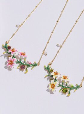 【奢华款】百合花树枝珍珠金色项链