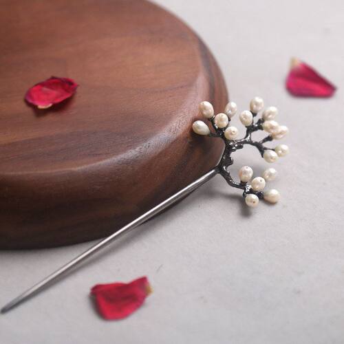 满天星真珍珠古装发钗发饰925女