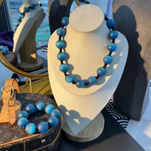 【孤品清仓特价】3件套拒马河蓝色猫眼琉璃短款项链+手链+耳环