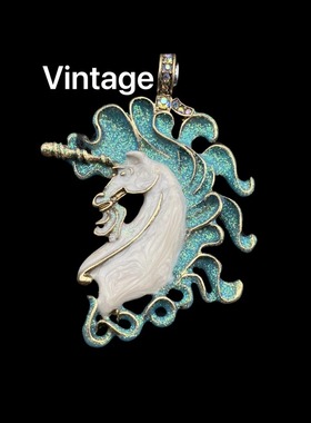 清仓中古vintage色彩清新独角兽手工珐琅釉工艺打标款磁石吊坠
