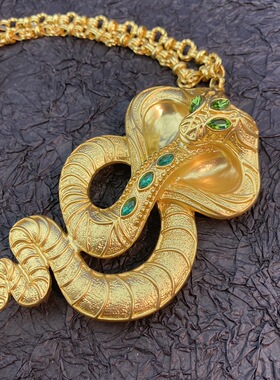 【孤品清仓】中古vintage眼镜蛇两用胸针吊坠长款项链素金毛衣链