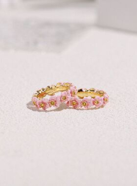 春夏梦幻系列花园粉色小花开口戒指