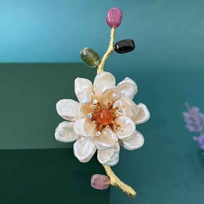 珍珠淡水别针女小西服小众高级感桃花桃李满天下女士衬衫胸针配饰