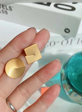 LUCKY 不规则不对称几何哑光拉丝橘色冷淡风极简北欧风COS耳环