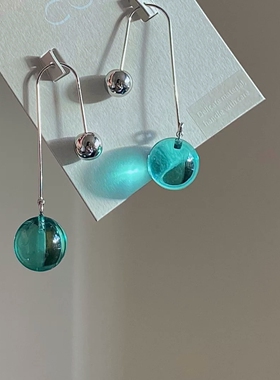 LUCKY 新款翡翠绿薄荷绿春天玻璃COS风极简长款耳环