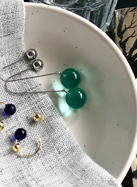 LUCKY 藏青色玻璃小众冷淡风轻奢chic耳环设计师小C圈COS风格