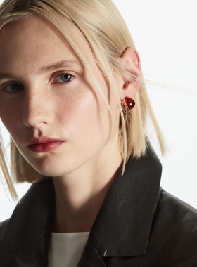 LUCKY 橘红色冷淡风极简时尚琉璃曲面小众轻奢小球耳环耳钉