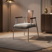 Y146中古轻奢茶椅设计新中式 实木真皮单人客人椅不锈钢办公主人茶