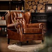 中古风1919雪茄椅油蜡皮经典 复古老虎椅教父椅单人沙发雪茄吧 美式