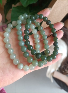 青海料正品天然和田玉碧玉手串8mm湖晴水绿圆珠手链珠串真玉石女