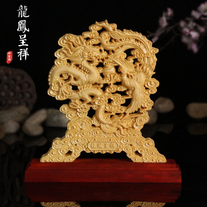 进口侩木雕龙凤呈祥摆件图片