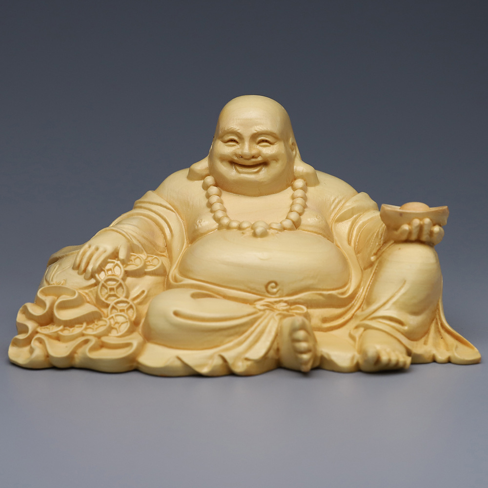 黄杨木雕佛像元宝弥勒佛汽车摆饰佛像礼品收藏实木雕刻保平安