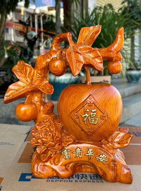 花梨实木雕刻富贵平安摆件