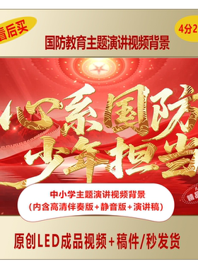 中小学生国防教育心系国防少年担当主题演讲视频背景+演讲稿LJ168