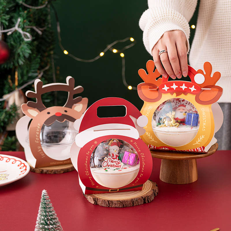 圣诞节慕斯球手提盒透明蛋糕甜品杯4寸6点心打包圆形半球包装盒子