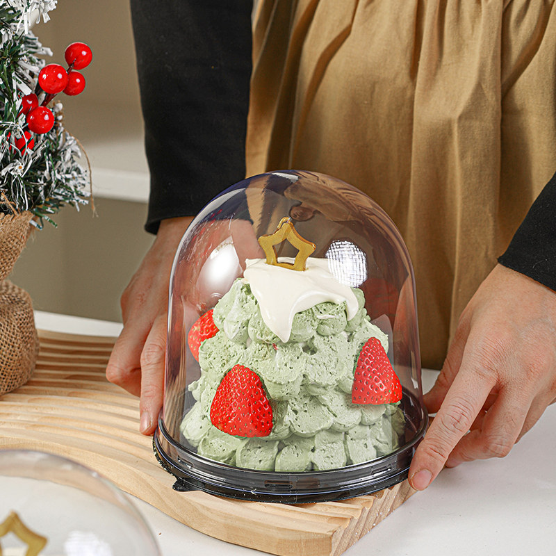 圣诞节透明圆顶4英寸蛋糕包装盒草莓塔甜品生日礼物手工diy点心盒