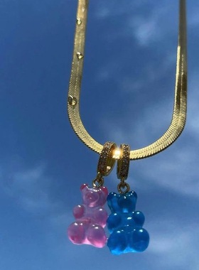 挪威Crystal Haze糖果多色INS流行叠搭锆石小熊吊坠GD权志龙同款