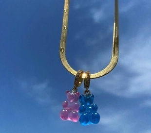 挪威Crystal Haze糖果多色INS流行叠搭锆石小熊吊坠GD权志龙同款