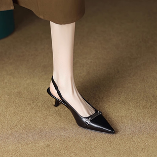 黑色气质凉鞋高跟鞋女2025新款小个子尖头细跟名媛单鞋设计感小众