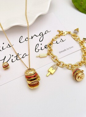 新品薯条冰棍汉堡包造型手链创意有趣时尚项链温柔优雅淑女耳钉