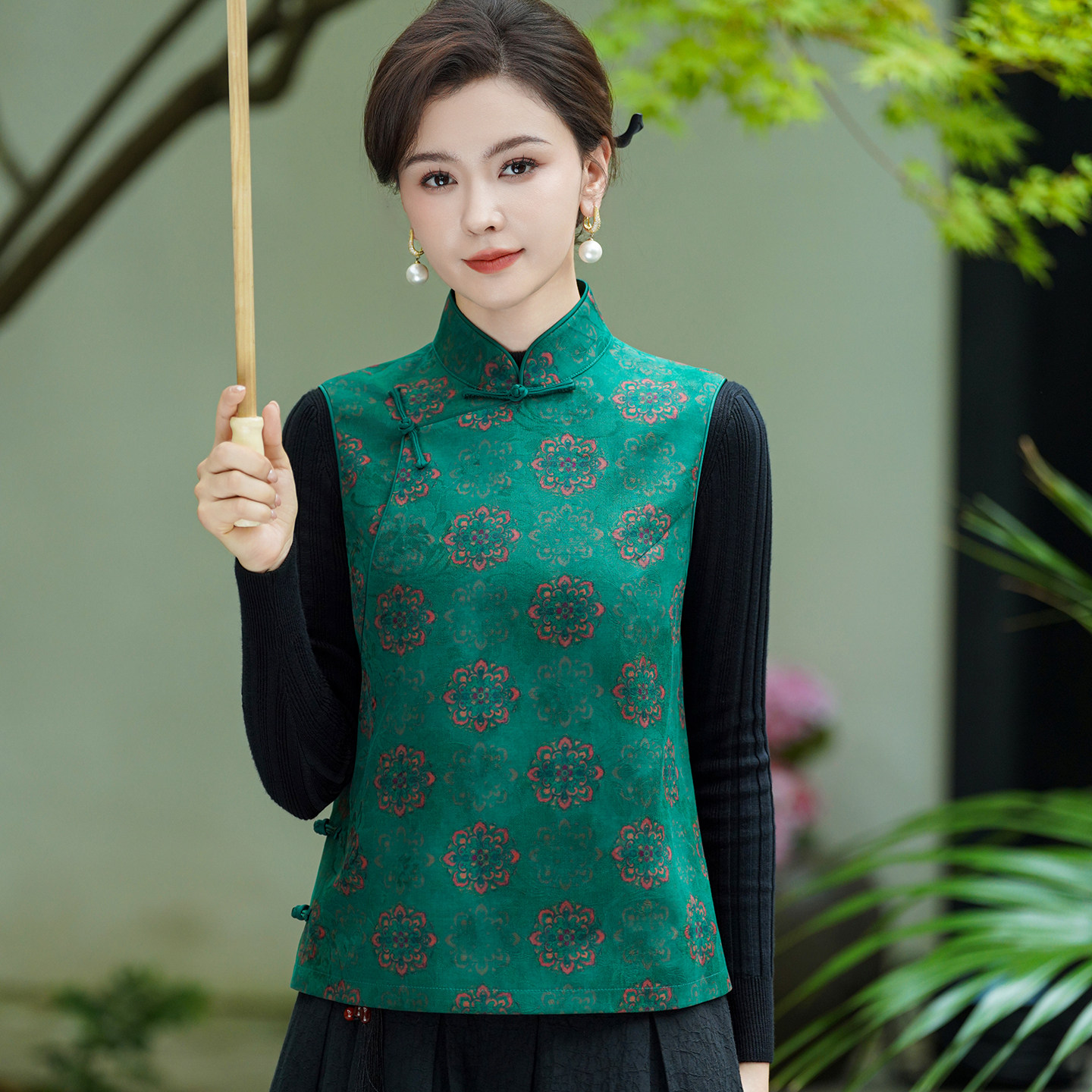 纱语原创设计桑蚕丝提花香云纱马夹新款复古中式背心真丝百搭马甲