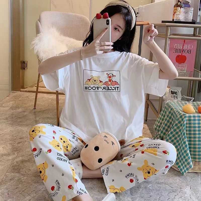 睡衣女夏季卡通短袖长裤两件套夏款可爱家居服可外穿春秋款休闲套
