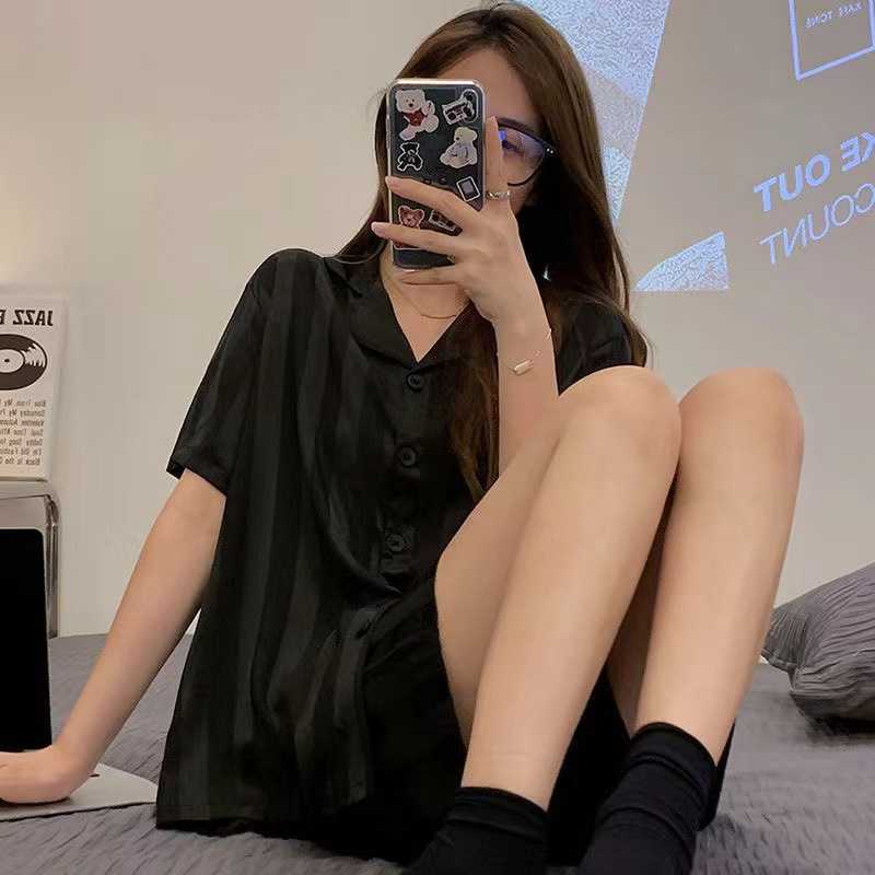 冰丝睡衣女2026年新款夏季薄款短袖夏天仿真丝家居服两件套装