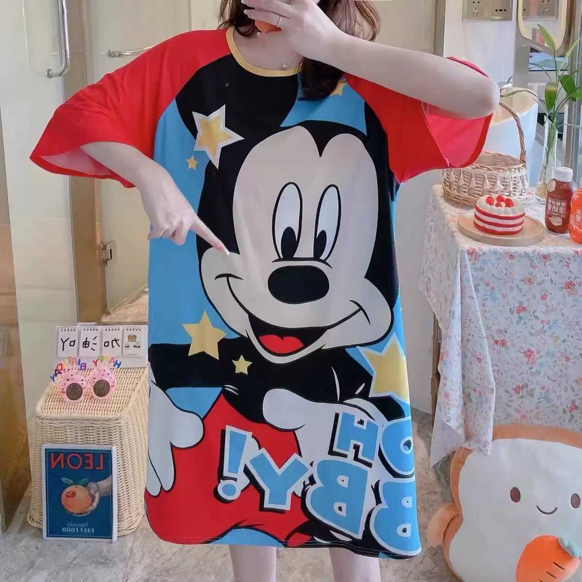 睡裙女款夏季宽松大码短袖卡通可爱少女学生薄款睡衣家居服网红风