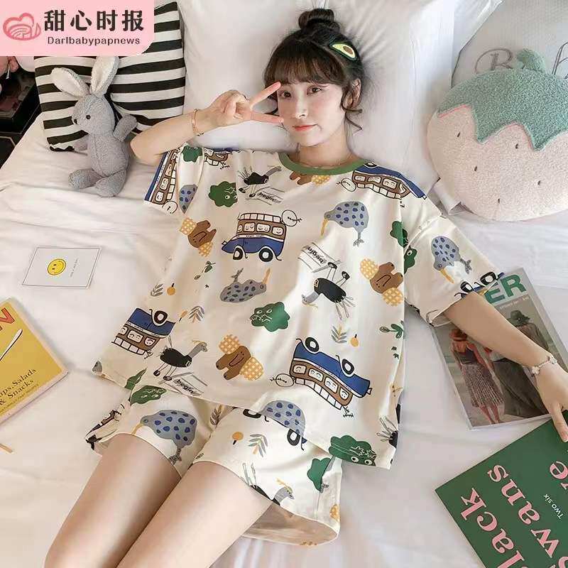 新款睡衣女夏季薄款短袖卡通少女学生夏天宽松睡衣女士外穿家居服